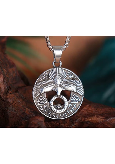 Paslanmaz Çelik Viking Rune Celtic Kartal Kolye Gümüş