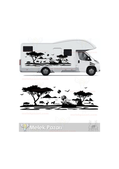 Aslan Karavan Sticker. Aslan Afrika Doğa Manzarası Karavan Sticke