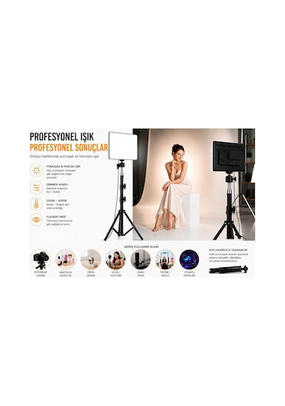 Led Video Işık Seti - Ayarlanabilir Tripod, Usb Kontrollü Sıcak/soğuk Işık, 3 Mod & 10 Parlaklık Seviyesi, Youtu