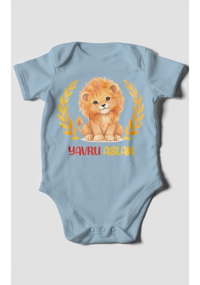 Morivokids Yavru Aslan Kısa Kollu Bebek Body %100 Pamuk Bebe Mavisi