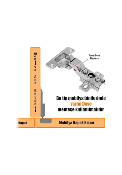 Badem10 Samet Star Dolap Kapak Menteşesi Yarım Deve Tas Mentese (1 Çift)