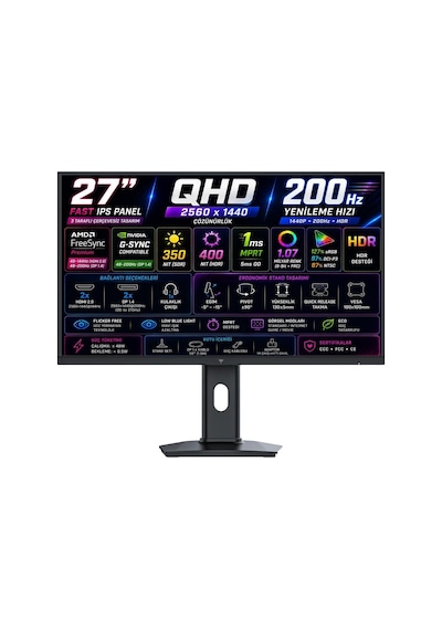 H27t7p 27" 1ms Mprt 210hz 2xhdmı+2xdisplay Hdr400 Freesync + G-sync Fast Ips 2k Qhd 2560 X 1440 Oyuncu Monitörü