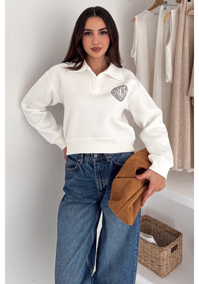 Noa & Noa Kadın Baskılı Oversize Sweatshirt Sporty Season 1992 Beyaz