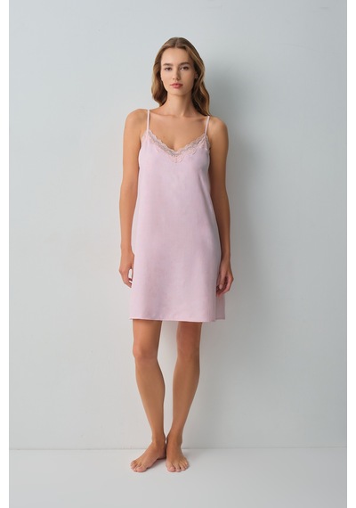 Suwen Floral Dantelli Kısa Gecelik Wsh10710066077 Pembe