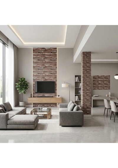 Brano 70x77 Cm Kendinden Yapışkanlı Kabartmalı, Açık Kahve Kiremit Desenli Duvar Kaplama Z162-6