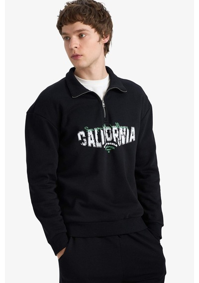 Defacto Boxy Fıt Dik Yaka Baskılı Sweatshirt F8186ax26spbk81 Siyah-bk81