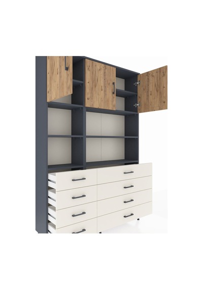 Arges Dolap 8 Raflı 8 Çekmeceli 3 Kapaklı 132x30x195 Antrasit... Antrasit