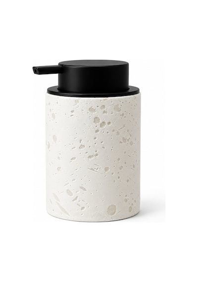 Terra Stoneware Traverten Dokulu Siyah Pompalı Dekoratif Sıvı Sabunluk 500 Ml , 13 X 7.5 Cm Beyaz