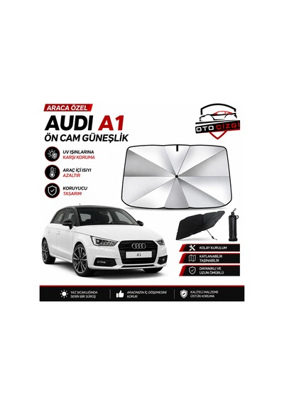 Audi A1 Şemsiye Tip Ön Cam Güneşliği Katlanabilir Uv Korumalı Araç Cam Güneşlik