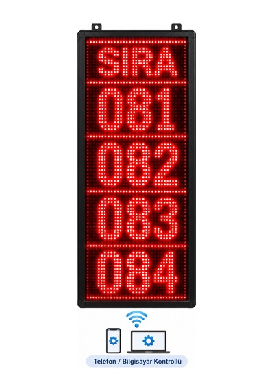 Sanec Fast Food Sıramatik Telefon Ve Bilgisayar Kontrollü Led Sıra Ve Sipariş Numarası Ekranı, P10 Kırmızı Dış Mekan Kasa Ölçüsü: 80x32 Cm