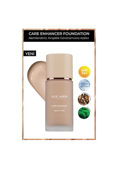 Alix Avien   Nemlendirici SPF30 Parlak Bitişli Fondöten Care Enhancer 808 Warm Amber