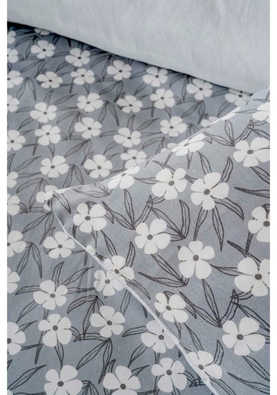Gri Çift Kişilik Nevresim Takımı Pamuklu Çiçek Desenli Henna 200x215 Cm Gri