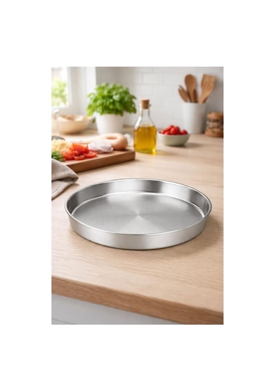 Paslanmaz Çelik Yuvarlak Fırın Tepsisi, 40x6 Cm, 7 Lt, Inox, Tek Parça, Ev Ve Profesyonel Mutfaklar İçin Diğer