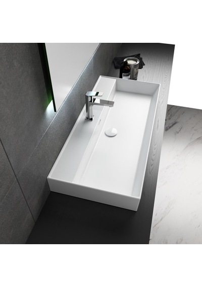 Dura Niva Kare Çanak Lavabo 100x46,5 Cm Tezgah Üstü Batarya Delikli Beyaz 5256