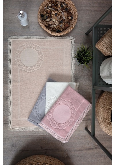 Püskül Dantelli Ayak Havlusu 50x70 Cm -2 Adet Bej Bej