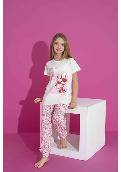 Kız Çocuk Kısa Kol Likralı Penye Alt Üst Pijama Takımı 3039-40b Beyaz
