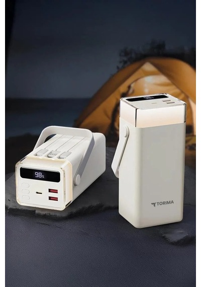 Premium Hızlı Dolum Telefon Dolumu Fenerli Ürün Taşınabilir Batarya Trm-1041 Beyaz 22,5w Çok Renkli