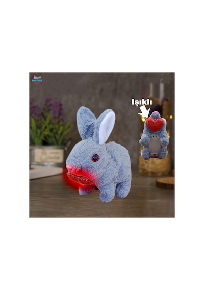 Elektronik Pilli Işıklı Zıplayan Hareketli Peluş Sevimli Kalplıtavşan Oyuncak 18 Cm. Beyaz Gri Pembe Kahve Gri