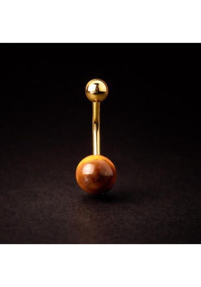 8 Mm Kaplangözü Taşlı Göbek Piercingi Doğal Taşlı Göbek Piercingi Gümüş - Pembe