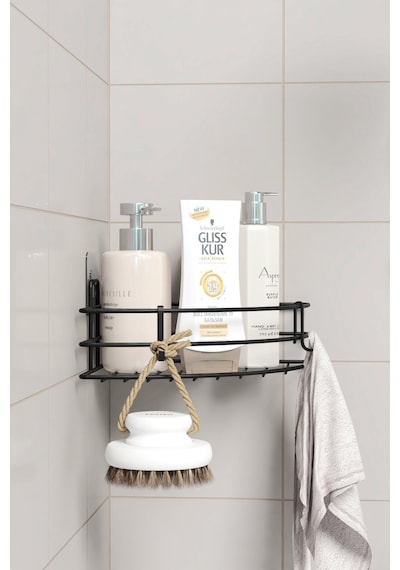 Zabata Yapışkanlı Banyo Köşeliği Köşe Rafı Duş Şampuanlık Duvar Düzenleyici Organizer Raf 1 Adet Siyah