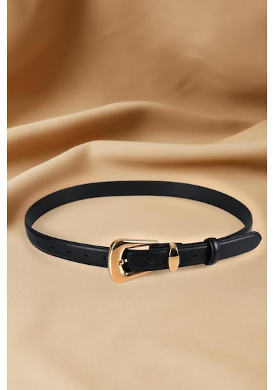 Williampolo Full Grain Deri Gold Toka Siyah Kadın Kemer Siyah