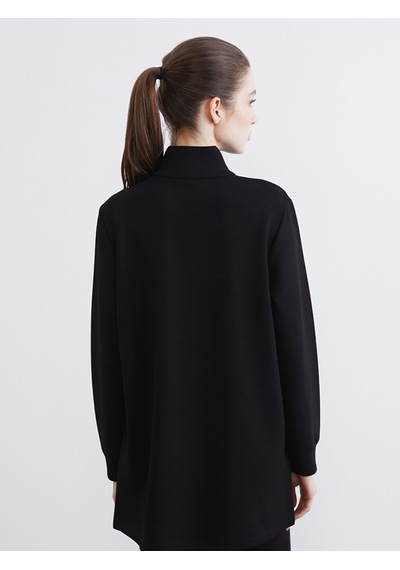 Lcw Modest Siyah Dik Yaka Soft Touch Kadın Sweatshirt Tunik