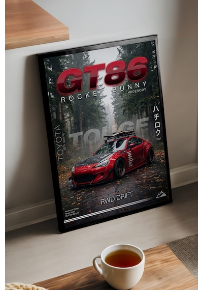 Toyota Gt86 Siyah Ahşap Çerçeveli Poster, Dekoratif Araba Duvar Tablosu