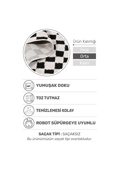 Joliva Halı Koleksiyonu Yumuşak Post Halı, Kalın Hav, Tozumaz Ve Kolay Temizlik Siyah - Beyaz