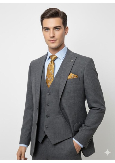 Presto Erkek Slimfit 6 Drop Yelekli Takım Elbise Siyah 786-011 Siyah