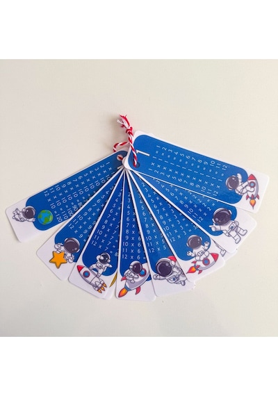 Uzay Desenli Çarpım Tablosu Çalışma Kartları 4x13 Cm