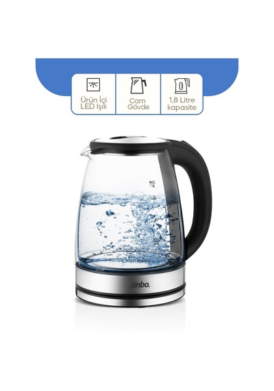 Cam - Ledli Kettle 1.8lt Gizli Rezistans - Kablosuz 360 Derece Gövde 1500w Sk-8033 5691