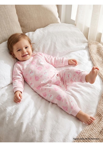 Civil Baby Kardan Adam Empirme 2.5 Tog Uyku Tulumu Pamuklu İnterlok Uzun Kollu Bisiklet Yaka - Pembe Açık Pembe