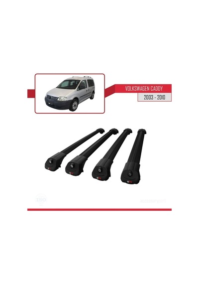 Volkswagen Caddy 2003-2010 Arası İle Uyumlu Ace-1 Ara Atkı Tavan Barı Siyah 4 Adet Bar