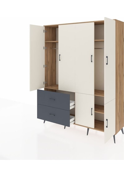 Hyperion Gardrop 5 Raflı 2 Çekmeceli 2 Askılı 176x44x221 Çam-aytaşı/antrasit Aytaşı/antrasit
