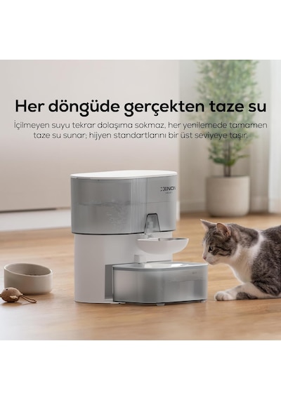 Tr Otomatik Kedi Mama Kabı Ve Su Pınarı 2'li Set Wifi 3l Taze Su Döngülü Mobil Kontrol Çift Güç Desteği