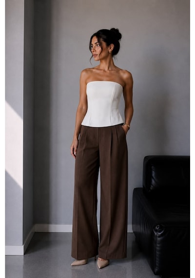 Vadon 1022 Kadın Straplez Fit Kısa Bluz Beyaz