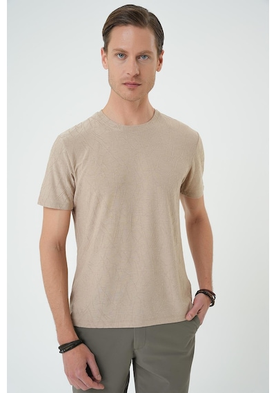 Efor Comfort Fit Bisiklet Yaka Kabartma Desenli Casual Bej Tişört Ts 899 Bej