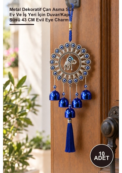 10 Adet Metal Nazar Boncuğu Çan Metal Dekoratif Çan Asma Süs Ev Ve İş Yeri İçin Duvar/kapı Süsü 43 Cm Evil Eye Charm
