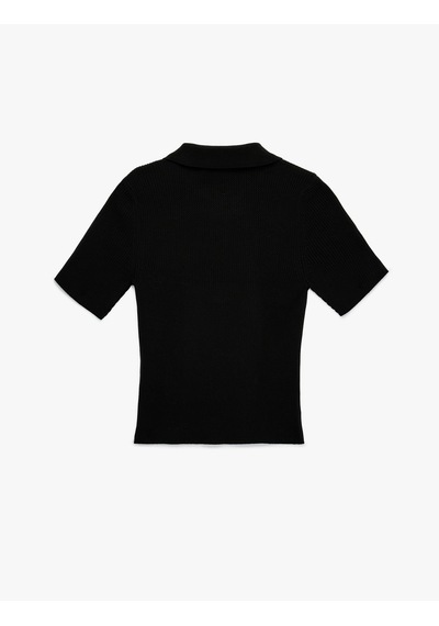 Koton Regular Fit Yarım Düğmeli Kısa Kollu Polo Yaka Triko Kazak Siyah 6wak90338ht Siyah