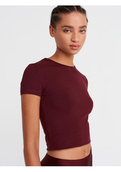 Dilvin 31906 Vücuda Oturan Kısa Kollu T-shirt-bordo Bordo