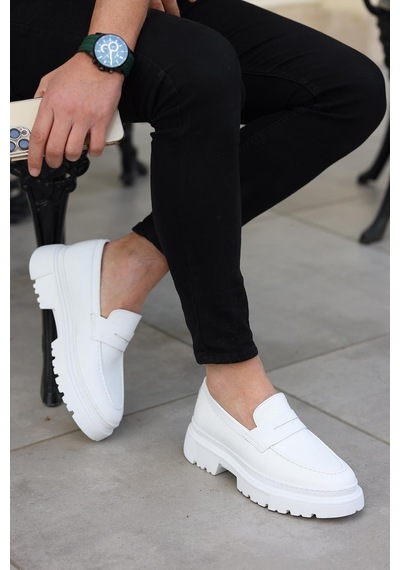 Shoetyle - Beyaz Deri Bağcıksız Erkek Günlük Ayakkabı 101-9069-941 Beyaz