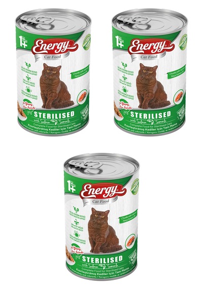 Energy Kısırlaştırılmış Somon Etli Konserve Yetişkin Köpek Maması 3 x 400 G