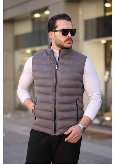 Mero Life Erkek Gri Nubuk Süet Şişme Yelek