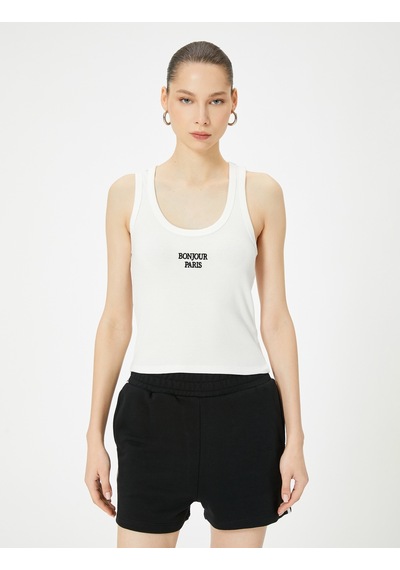 Koton Fitilli Atlet İşleme Detaylı U Yaka Slim Fit Pamuklu Ekru 4sal30261ık Ekru