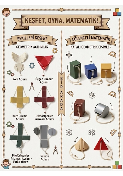 Geometrik Cisimler Açılımı İpli Aç Kapa Eğitici Oyun Seti - 7 Parça