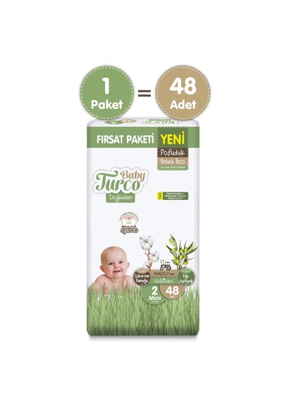 Baby Turco Doğadan Fırsat Paketi Pofuduk Bebek Bezi 2 Numara Mini 48 Adet