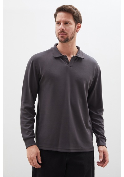 Fullamoda Basic Apaş Yaka Modal Sweatshirt Füme