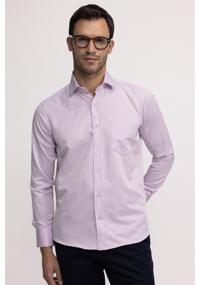 Tudors Klasik Fit Rahat Kesim Düz Erkek Gömlek-23073-Pembe