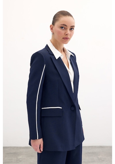 Sateen Kontrast Salaş Ceket - Lacivert-134593 Lacivert