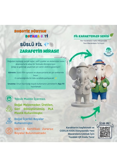 Codlaı Kids Robotik Dünyam 3d Boyama Seti - Çocuklar İçin Eğitici Yaratıcı Oyuncak Boyama Kiti - Süslü Fil